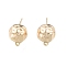 Brass Stud Earring Findings, Cadmium Free & Nickel Free & Lead Free, with Horizontal Loops, Half Round, Real 18K Gold Plated, 11.7x9.6x5.3mm, Hole: 1mm, Pin: 0.8mm