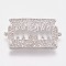 Brass Micro Pave Cubic Zirconia Links, Clear, Blade, Platinum, 15x26x2mm, Hole: 1mm