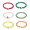 6Pcs 6 Style Orange & Avocado & Pineapple & Watermelon & Lemon Polymer Clay Stretch Bracelets Set, Bling Glass Beaded Stackable Bracelets for Women, Mixed Color, Inner Diameter: 2 inch(5cm), 1Pc/style