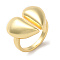 Rack Plating Heart Brass Open Cuff Ring for Women, Cadmium Free & Lead Free, Real 18K Gold Plated, Adjustable
