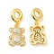 Brass with Cubic Zirconia Pendants, Long-Lasting Plated, Lead Free & Cadmium Free, Bear, Real 18K Gold Plated, 28mm, Hole: 4.5mm