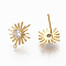 Brass Clear Cubic Zirconia Stud Earring Findings, with Loop, Nickel Free, Sun, Real 18K Gold Plated, 12.5x11.5mm, Hole: 0.8mm, Pin: 0.8mm