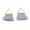 Polycotton(Polyester Cotton) Tassel Pendant Decorations, with Brass Findings, Golden, Gray, 27~31x21~25x2~3mm, Hole: 12x13mm