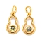 Brass Micro Pave Cubic Zirconia Pendants, Cadmium Free & Nickel Free & Lead Free, Gourd, with Jump Ring, Olive Drab, Real 18K Gold Plated, 12x7x2.5mm, Hole: 3mm