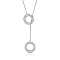 925 Sterling Silver Pave Clear Cubic Zirconia Geometric Double Ring Pendant Lariat Necklaces for Women, Silver, 15.75 inch(40cm)