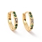 Green Cubic Zirconia Rectangle Hoop Earrings, Brass Jewelry for Women, Cadmium Free & Nickel Free & Lead Free, Real 18K Gold Plated, 13x14x2mm, Pin: 0.8mm