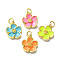 Rack Plating Brass Enamel Charms, Lead Free & Cadmium Free, with Jump RIng, Real 18K Gold Plated, Long-Lasting Plated, Flower Charm, Mixed Color, 15x13x3.5mm