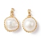 Natural Cultured Freshwater Pearl Copper Wire Wrapped Pendants, Round Charms, Golden, Snow, 18.5~21x11~12x7.5~9.5mm, Hole: 3mm
