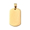 304 Stainless Steel Pendants, Rectangle with Craze Charm, Vacuum Plating, Golden, 35x20x2mm, Hole: 8x5mm