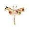 Brass Micro Pave Clear Cubic Zirconia Pendants, Cadmium Free & Lead Free, with Shell, Real 16K Gold Plated, Dragonfly, Colorful, 30~30.5x31x11mm, Hole: 2mm