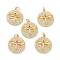 Brass Micro Pave Clear Cubic Zirconia Pendants, with Jump Ring, Long-Lasting Plated, Flat Round with Dragonfly, Real 18K Gold Plated, 22x19x3mm, Jump Rings: 5x1mm, 3mm Inner Diameter