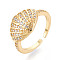 Brass Micro Pave Cubic Zirconia Adjustable Open Cuff Rings for Women, Cadmium Free & Lead Free, Scallop, Real 18K Gold Plated, Adjustable, 12x16mm