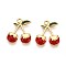 304 Stainless Steel Pendants, with Enamel, Cherry Charm, Real 18K Gold Plated, Ion Plating(IP), FireBrick, 19x17x2.5mm, Hole: 1.8~2mm