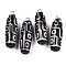 Tibetan Style 9-EyedZi Pendants, Natural Agate Rice Pendants, with Platinum Brass Findings and Iron Loop, Dyed, Barrel, Black, 44.5~46x14~15mm, Hole: 2mm