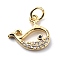Brass Micro Pave Cubic Zirconia Charms, Cadmium Free & Lead Free, with Jump Rings, Dolphin Charms, Real 18K Gold Plated, 11.5x13.5x1.8mm, Hole: 3.2mm