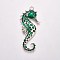 Alloy Big Pendants, with Enamel, Sea Horse, Antique Silver, Sea Green, 67x30x5mm, Hole: 4mm