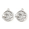 Brass Micro Pave Cubic Zirconia Charms, Cadmium Free & Nickel Free & Lead Free, Flat Round, Real Platinum Plated, 12.5x11x2mm, Hole: 1.2mm
