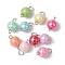 AB Color Plated Opaque Acrylic Round Connector Charms, with 304 Stainless Steel Loops, Mixed Color, Stainless Steel Color, 14x8mm, Hole: 1.6~2.6mm