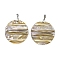 Natural Freshwater Shell Pendants, with Alloy & Stainless Steel Findings, Stainless Steel Color, Seashell Color, Flat Round, 49~49.5x7mm, Hole: 5.5x3.5mm