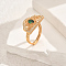 Hollow Geometric Brass Micro Pave Adjustable Finger Rings for Women, Half Round, Golden, Green, 23x14mm, Inner Diameter: Adjustable