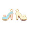 Alloy Pendants, with Enamel, Light Gold, High-Heeled Shoes, Sky Blue, 16x14x2mm, Hole: 2mm