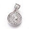 304 Stainless Steel Pendants, Flat Round with Human, Antique Silver, 17.5x15x3mm, Hole: 5x6mm