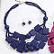 Bohemian Style Wood Square & Round Beaded Multilayer Necklaces & Dangle Earrings Sets, Golden, Dark Blue, 620mm
