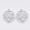 Non-Tarnish 201 Stainless Steel Pendants, Laser Cut Pendants, Flat Round with Tree of Life, Stainless Steel Color, 17.5x15.5x1mm, Hole: 1.4mm