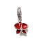 Brass Clear Cubic Zirconia Flower European Dangle Charms, Large Hole Pendants with Enamel, Cadmium Free & Lead Free, Long-Lasting Plated, Rack Plating, Platinum, Red, 24.5mm, Hole: 4.5mm