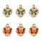 6Pcs 2 Style Rack Plating Brass Enamel Pendants, with Jump Rings, Cadmium Free & Lead Free & Nickle Free, Flat Round with Butterfly, Real 18K Gold Plated, 12.5x11x1.5mm, Hole: 3.4mm, 3pcs/style