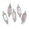 Natural Amethyst Faceted Double Terminal Pointed Hexagon Connector Charms, with Rack Plating Brass Findings, Platinum, 23~24x6.5x4~5mm, Hole: 1.6mm