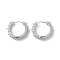 Brass Micro Pave Cubic Zirconia Hoop Earrings, Ring, Real Platinum Plated, 15.5x4mm