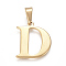 304 Stainless Steel Pendants, Golden, Initial Letter.D, 27x22x1.5mm, Hole: 3x8mm