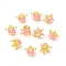 Eco-Friendly Brass Enamel Pendants, with Jump Ring, Lead Free & Cadmium Free, Real 18K Gold Plated, Crown Charm, Pink, 9x12x12mm, Hole: 3.5mm