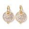 Rack Plating Brass Pave Clear Cubic Zirconia Fold Over Clasps, Flat Round, Cadmium Free & Lead Free, Long-Lasting Plated, Golden, Round: 16.5x15x3mm, Clasp: 12x4x5mm, Hole: 1.6mm