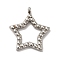 Non-Tarnish 304 Stainless Steel Pendants, Hollow Star Charm, Stainless Steel Color, 24x22x2.5mm, Hole: 2mm
