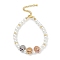 Rack Plating Brass Micro Pave Cubic Zirconia Charm Bracelets, with ABS Imitation Pearl Beads, Cadmium Free & Lead Free, Long-Lasting Plated, Skull, Jet, 7-1/8 inch(18cm)