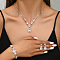 Teardrop & Flower Alloy Crystal Rhinestone Pendant Necklace & Stud Dangle Earrings & Bracelets Sets, Rose Gold, 330mm & 160mm & 25mm