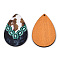 Single Face Printed Basswood Big Pendants, Teardrop Charm with Flower Pattern, White, 60x40x3mm, Hole: 2mm