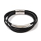 Braided Microfiber Leather Multi-strand Bracelets, 304 Stainless Steel Tube Bracelets for Men, Stainless Steel Color, 8-1/2x5/8 inch(21.5x1.5cm)