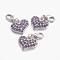 Alloy Rhinestone Pendants, Cadmium Free & Lead Free, Grade A, with Lobster Clasp, Heart, Platinum Metal Color, Tanzanite, 30x18x4mm