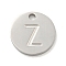 Non-Tarnish 304 Stainless Steel Pendants, Laser Cut, Flat Round with Letter Charm, Stainless Steel Color, Letter Z, 10x1mm, Hole: 1.4mm