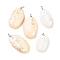 Natural Freshwater Shell Big Pendants, Oval Charms with Metal Pinch Bails, Moccasin, 50.5~63x30.5~38x15.5~19.5mm, Hole: 5.5x4mm