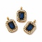 PVD Vacuum Plating 304 Stainless Steel Cubic Zirconia Pendants, with Rhinestone, Rectangle Charms, Medium Blue, 13x8.5x3.5mm, Hole: 1.8mm