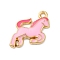 Alloy Enamel Pendants, Cadmium Free & Nickel Free & Lead Free, Rack Plating, Horse Charm, Golden, Pink, 18x15x2mm, Hole: 1.8mm