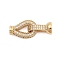 Brass Micro Pave Clear Cubic Zirconia Fold Over Clasps, Cadmium Free & Nickel Free & Lead Free, Teardrop, Real 18K Gold Plated, 28mm