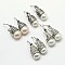 304 Stainless Steel Dangle Hoop Earrings, with Freshwater Pearl Beads and Cubic Zirconia, Mixed Style, Mixed Color, 19~21x9~11x9mm