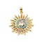 Brass Micro Pave Cubic Zirconia Pendants, Cadmium Free & Nickel Free & Lead Free, Real 18K Gold Plated, Sun, Turquoise, 29.5x26.5x5mm, Hole: 4x3.5mm