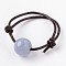 Adjustable Natural Aquamarine Finger Rings, with Cowhide Leather Cord, 18mm