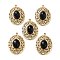 304 Stainless Steel Pendants, Natural Black Onyx(Dyed & Heated) Oval Charms, Real 14K Gold Plated, 21x15x5.5~6.5mm, Hole: 1.5mm